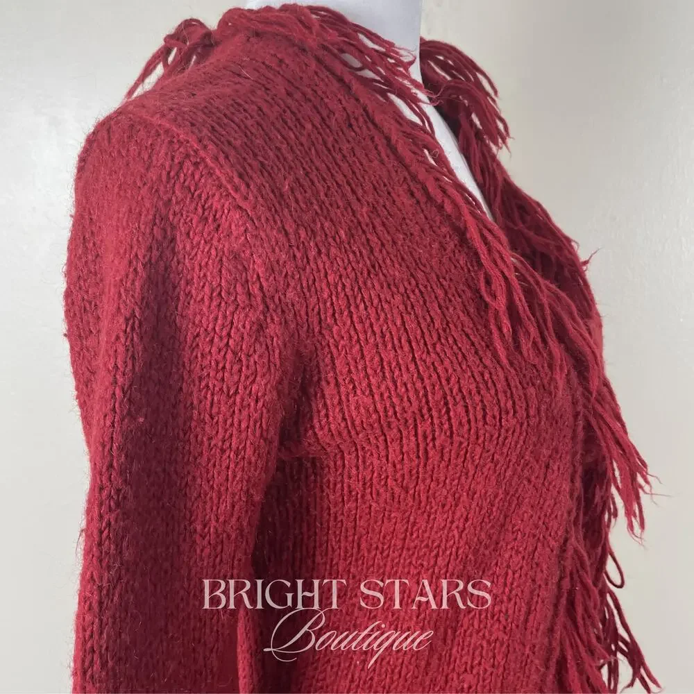 Rare Vintage Knit Cardigan Fringe ALT Red ASO Mary-Kate Olsen Ashley Olsen